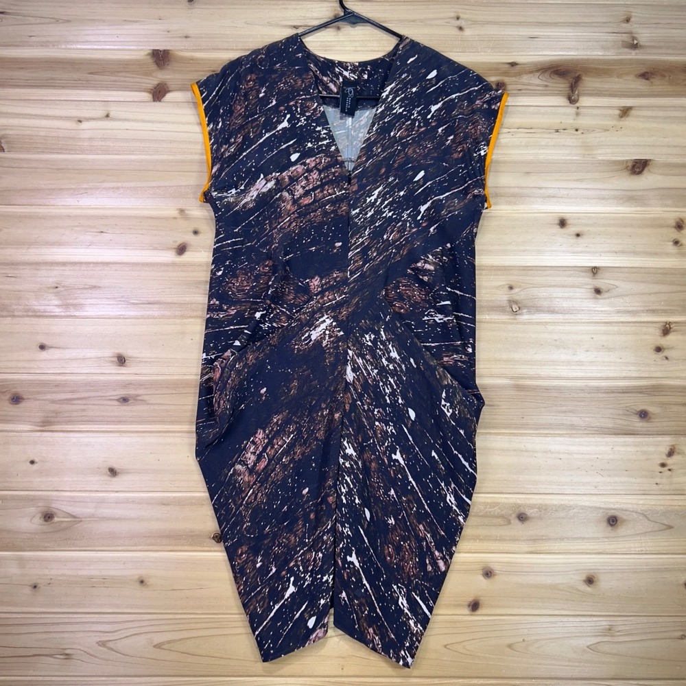Zero + Maria Cornejo Dress Womens 6 Brown Silk Abstract Draped Knee Length Dress